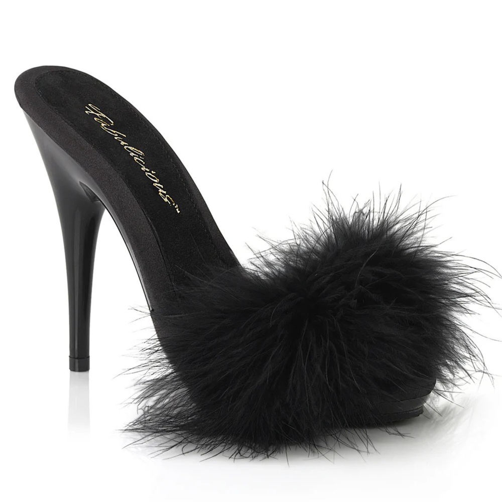 Black fluffy heels